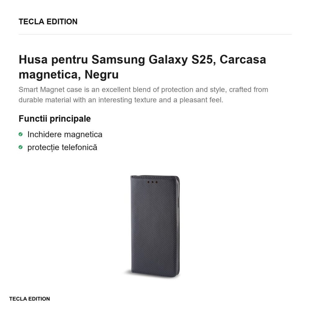 Husa Smart Magnet pentru Samsung Galaxy S25, tip carte cu inchidere magnetica, Negru [2]