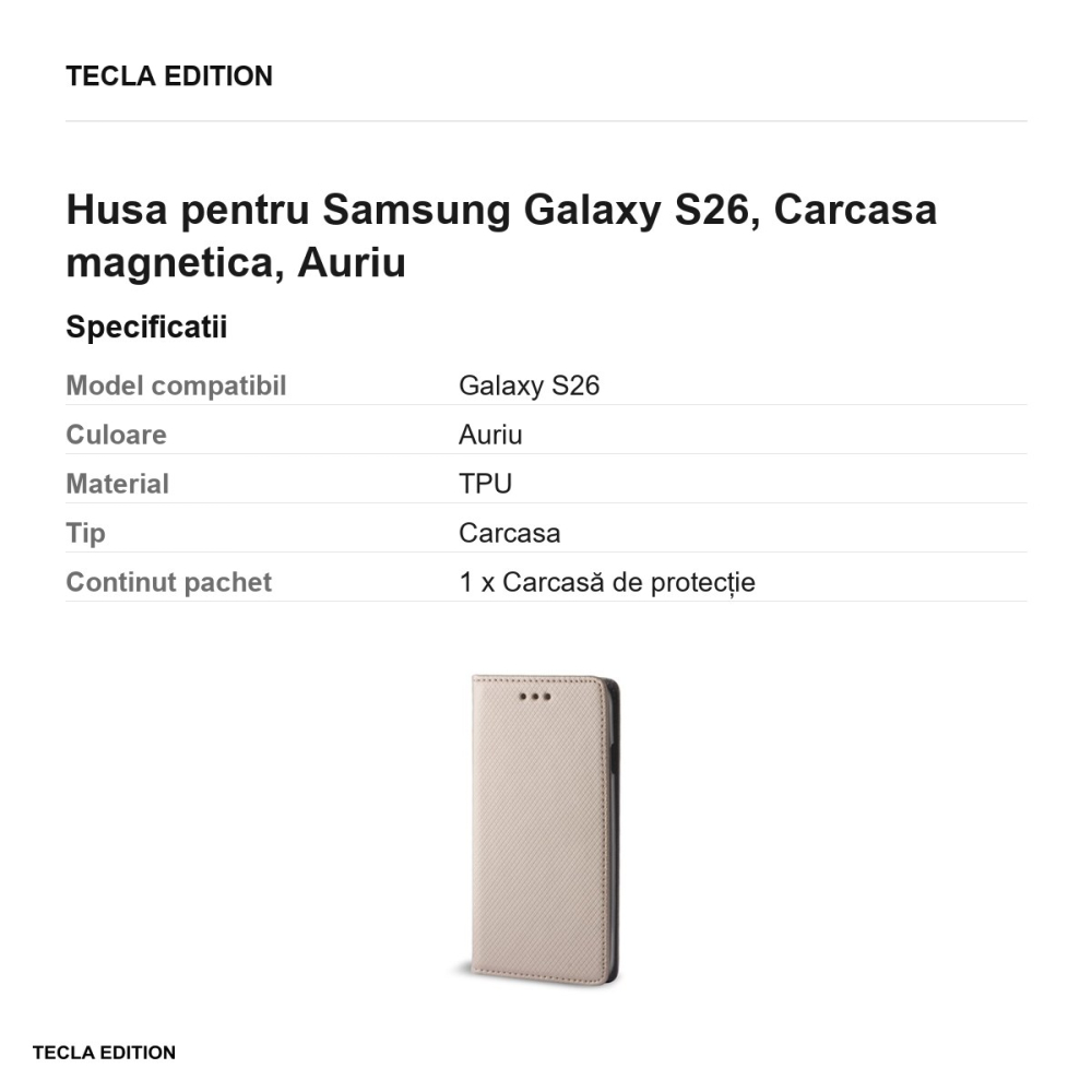 Husa Smart Magnet pentru Samsung Galaxy S26, tip carte cu inchidere magnetica, Auriu [3]
