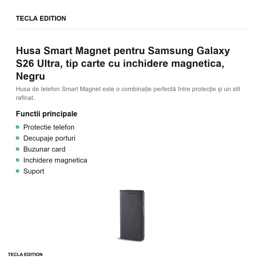 Husa Smart Magnet pentru Samsung Galaxy S26 Ultra, tip carte cu inchidere magnetica, Negru [2]