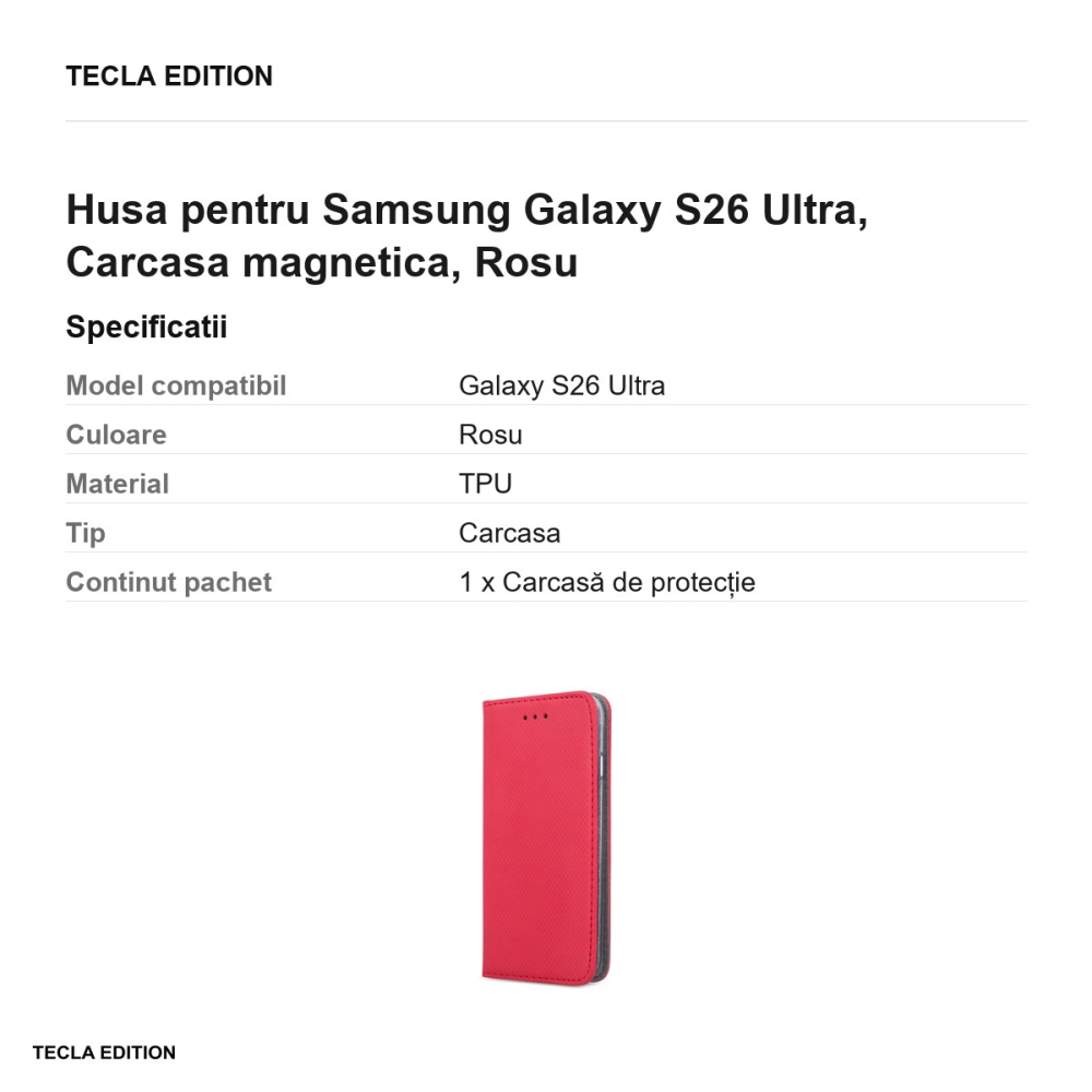 Husa Smart Magnet pentru Samsung Galaxy S26 Ultra, tip carte cu inchidere magnetica, Rosu [3]