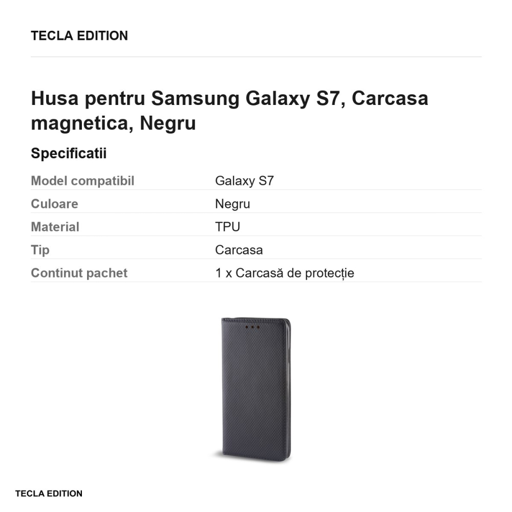 Husa Smart Magnet pentru Samsung Galaxy S7, tip carte cu inchidere magnetica, Negru [3]