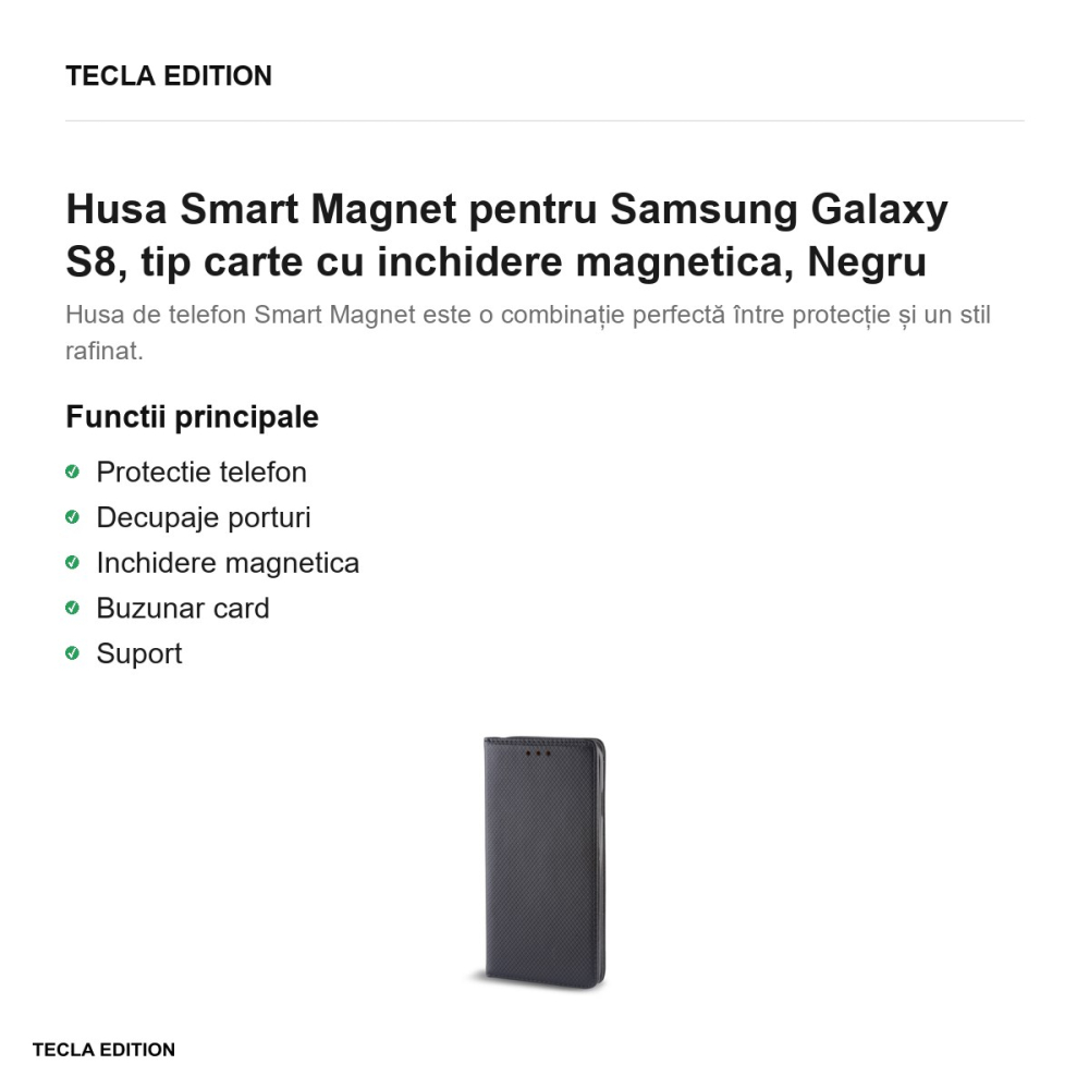 Husa Smart Magnet pentru Samsung Galaxy S8, tip carte cu inchidere magnetica, Negru [2]