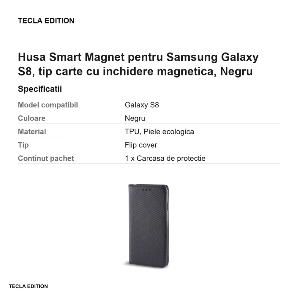 Husa Smart Magnet pentru Samsung Galaxy S8, tip carte cu inchidere magnetica, Negru [3]