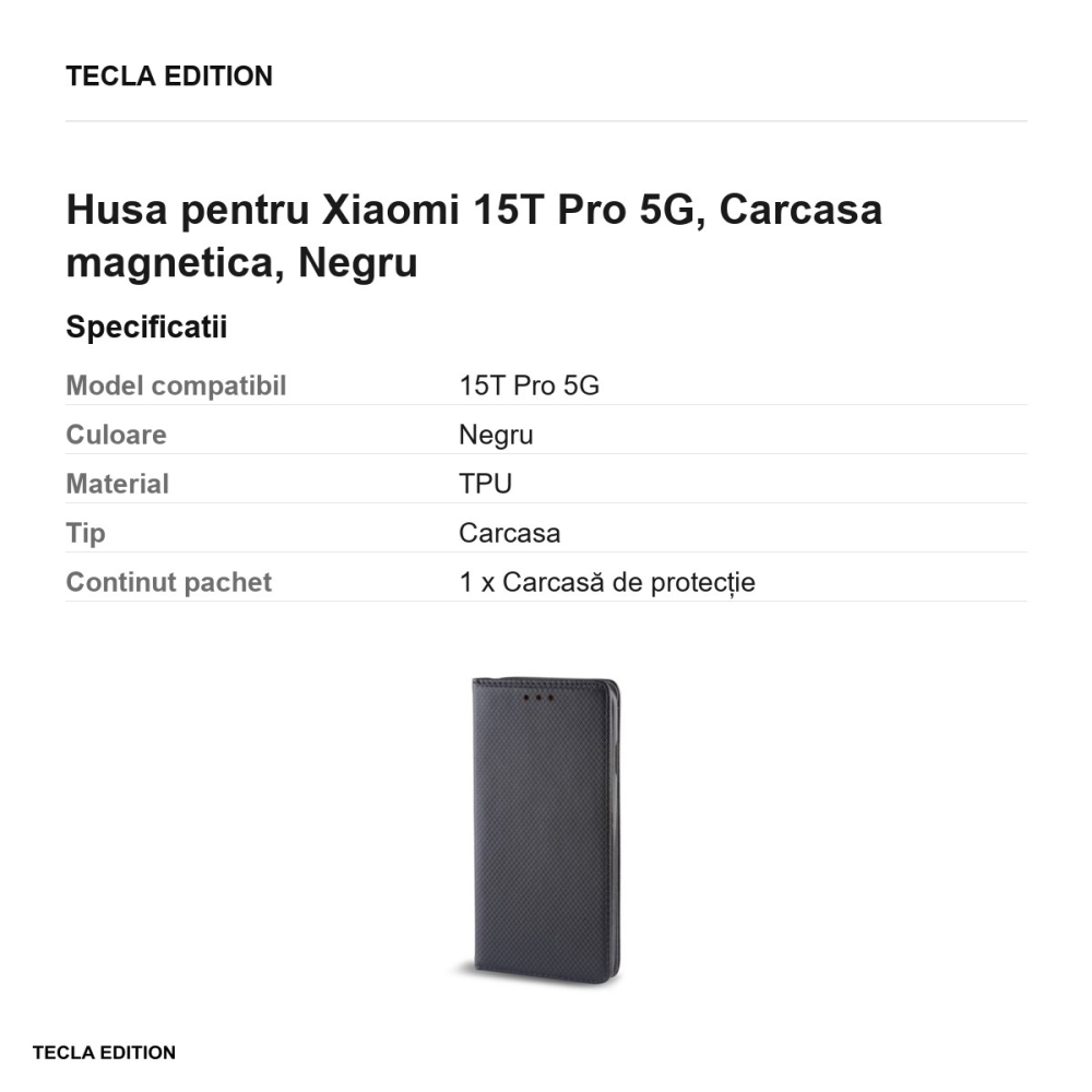 Husa Smart Magnet pentru Xiaomi 15T Pro 5G, tip carte cu inchidere magnetica, Negru [3]