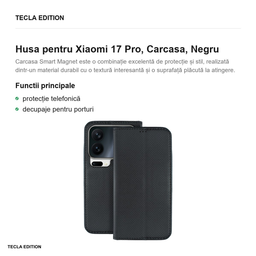 Husa Smart Magnet pentru Xiaomi 17 Pro, tip carte, Negru [2]