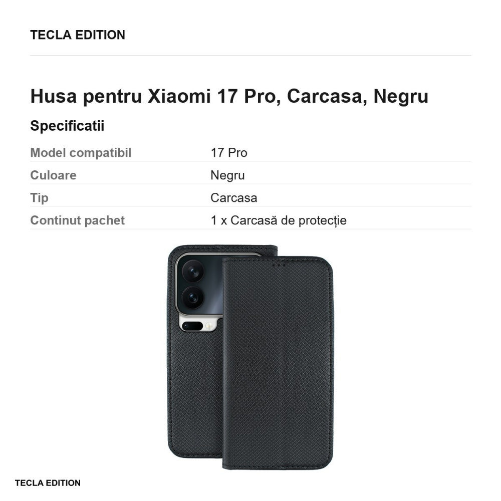 Husa Smart Magnet pentru Xiaomi 17 Pro, tip carte, Negru [3]