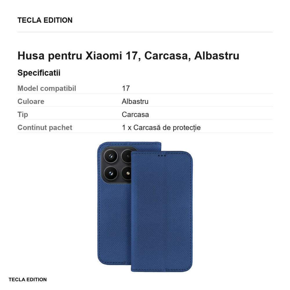 Husa Smart Magnet pentru Xiaomi 17, tip carte, Albastru [3]