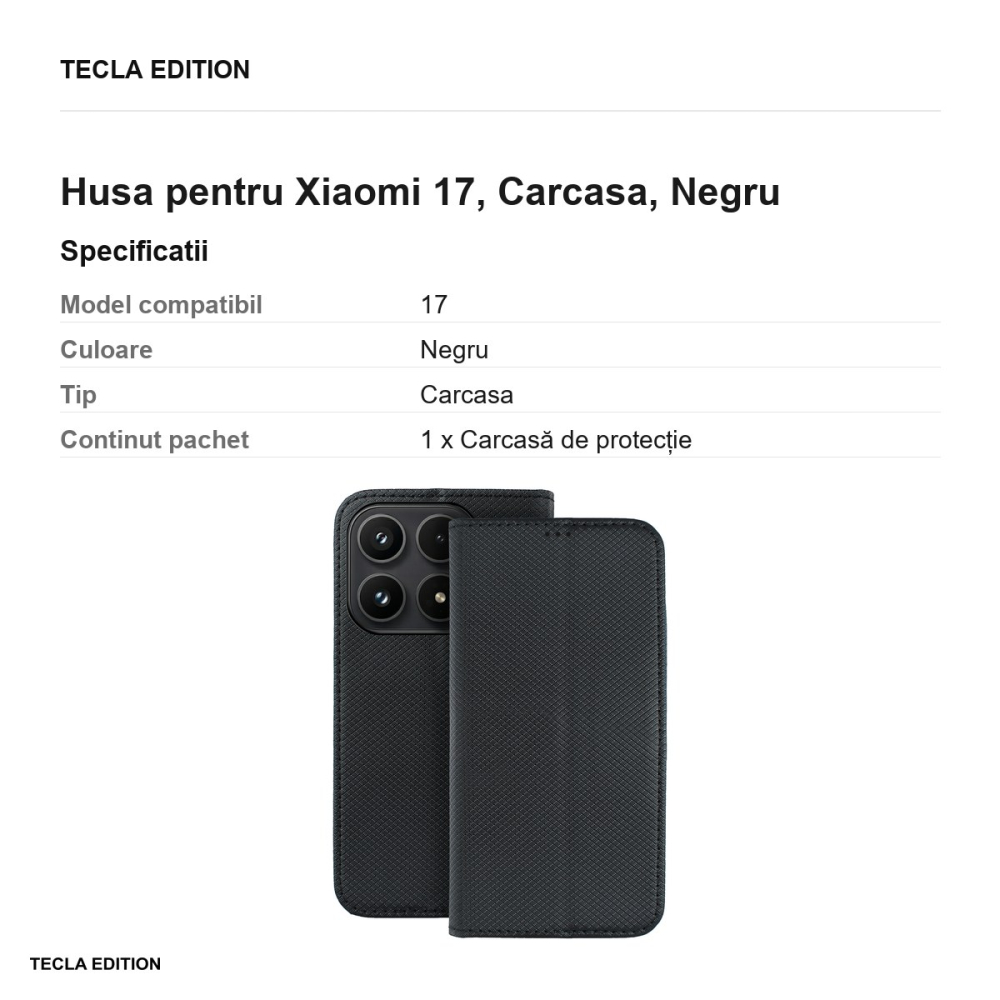 Husa Smart Magnet pentru Xiaomi 17, tip carte, Negru [3]