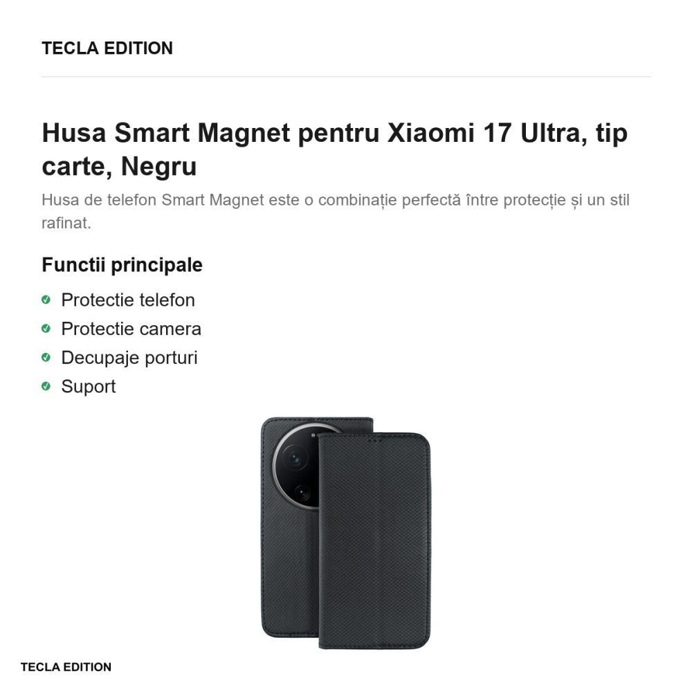 Husa Smart Magnet pentru Xiaomi 17 Ultra, tip carte, Negru [2]