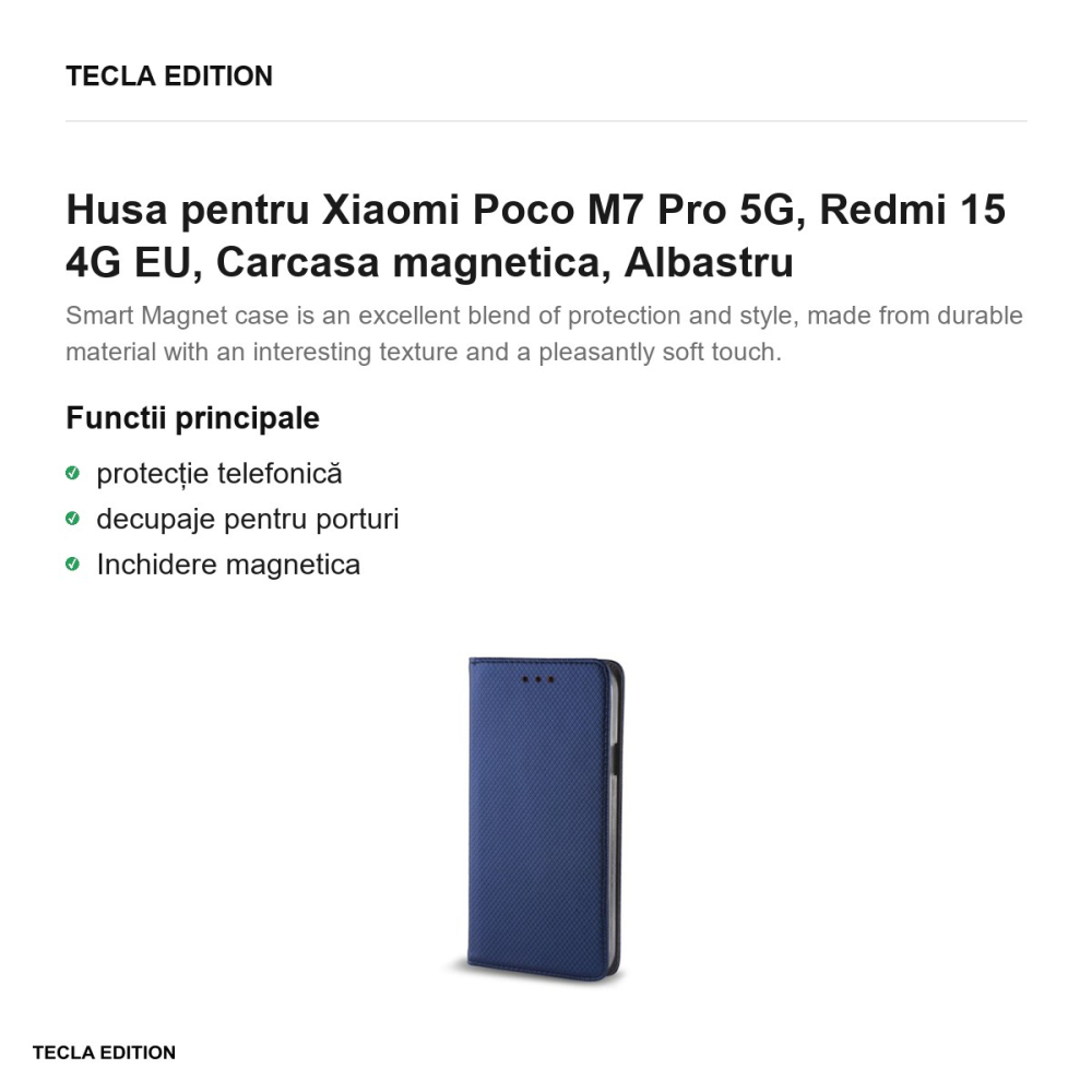 Husa Smart Magnet pentru Xiaomi Poco M7 Pro 5G, Redmi 15 4G EU, tip carte cu inchidere magnetica, Albastru [2]