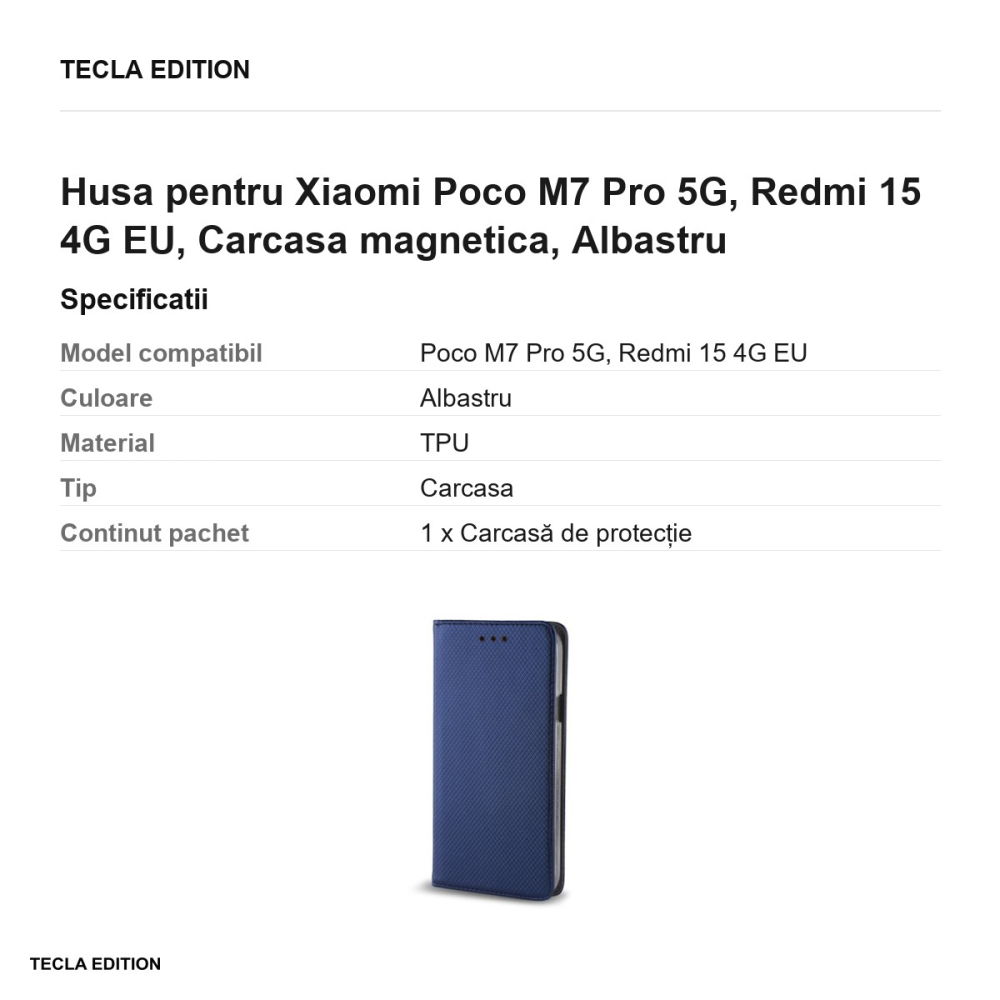 Husa Smart Magnet pentru Xiaomi Poco M7 Pro 5G, Redmi 15 4G EU, tip carte cu inchidere magnetica, Albastru [3]