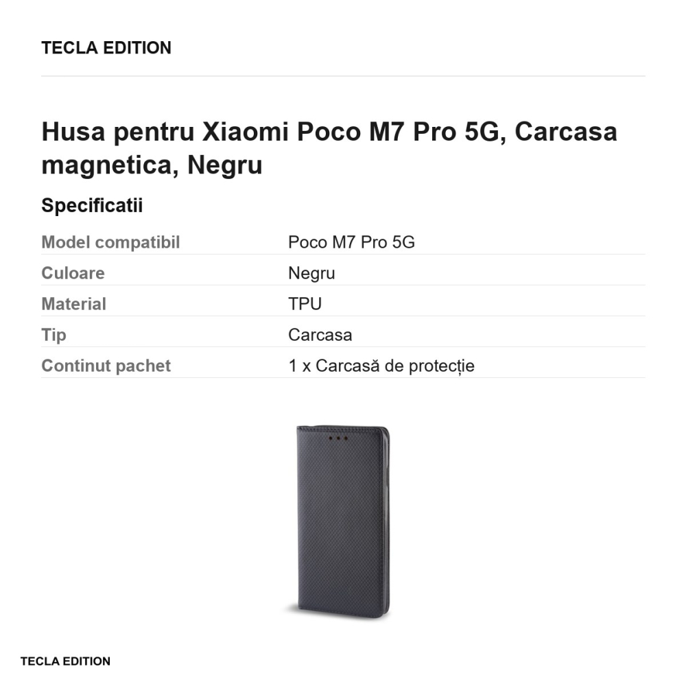 Husa Smart Magnet pentru Xiaomi Poco M7 Pro 5G, tip carte cu inchidere magnetica, Negru [3]