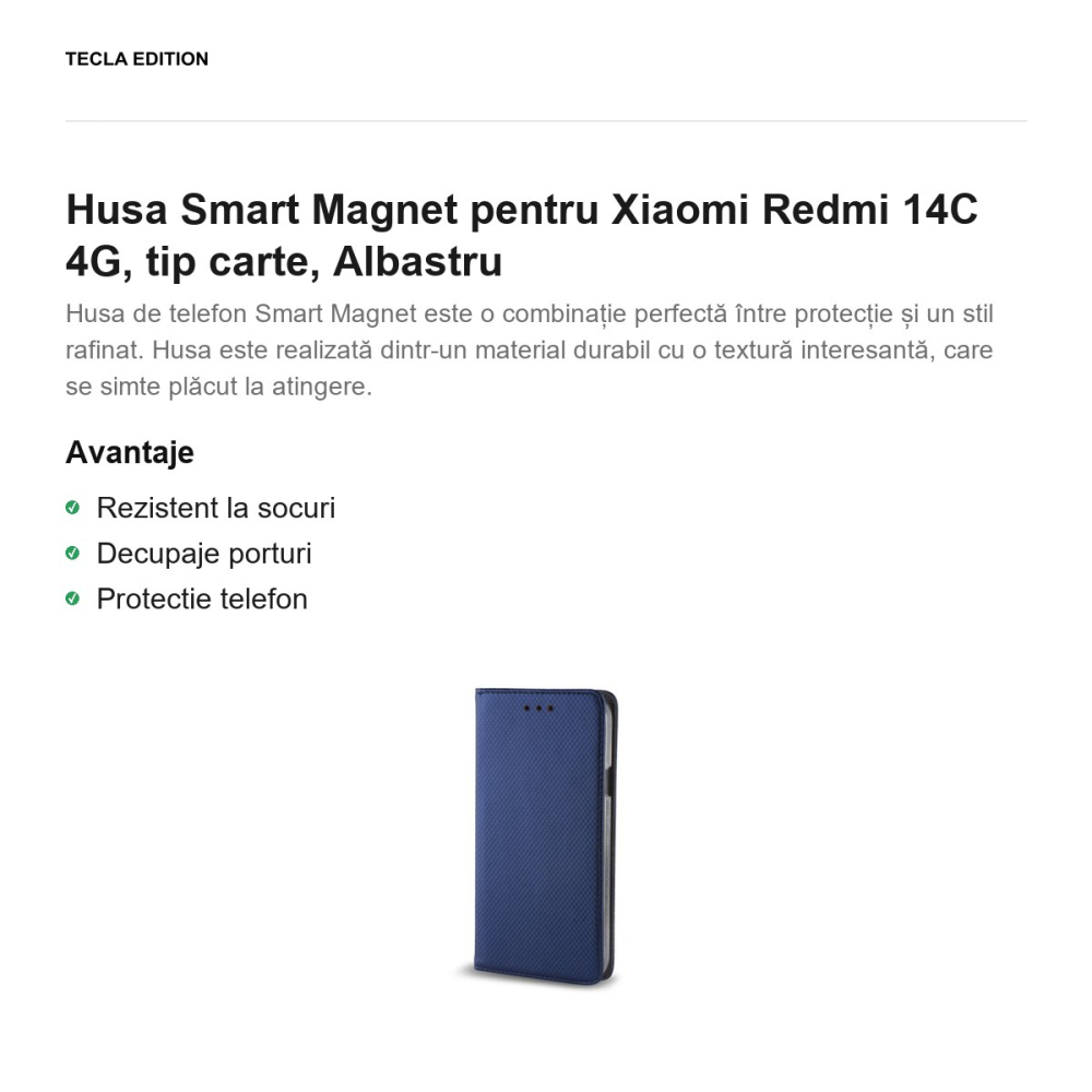 Husa Smart Magnet pentru Xiaomi Redmi 14C 4G, tip carte, Albastru [2]
