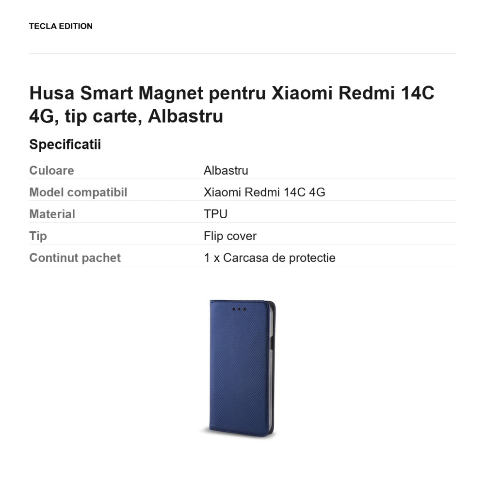 Husa Smart Magnet pentru Xiaomi Redmi 14C 4G, tip carte, Albastru [3]