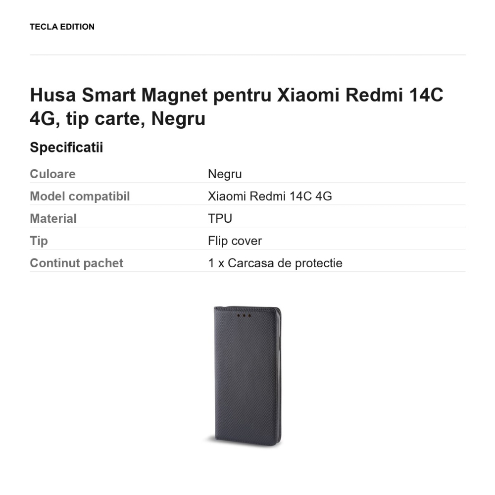 Husa Smart Magnet pentru Xiaomi Redmi 14C 4G, tip carte, Negru [3]