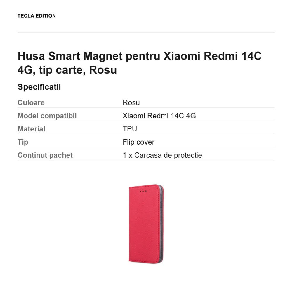 Husa Smart Magnet pentru Xiaomi Redmi 14C 4G, tip carte, Rosu [3]