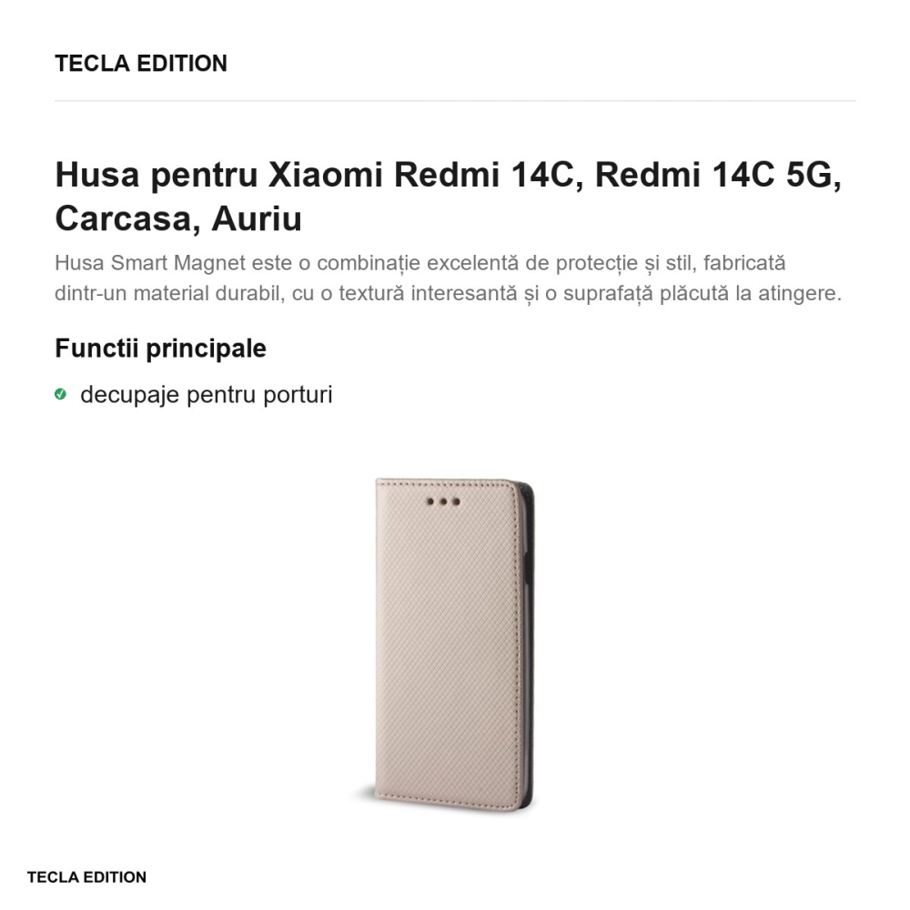 Husa Smart Magnet pentru Xiaomi Redmi 14C, Redmi 14C 5G, tip carte, Auriu [2]