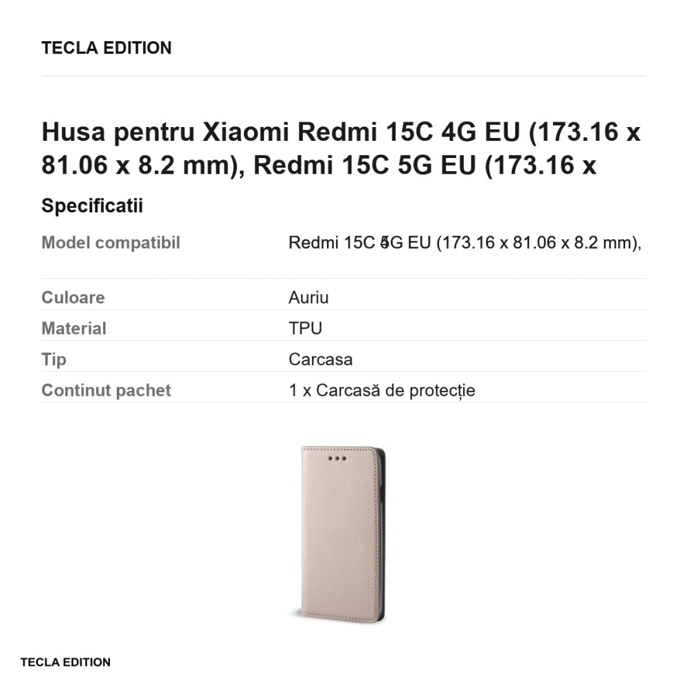 Husa Smart Magnet pentru Xiaomi Redmi 15C 4G EU, Redmi 15C 5G EU, tip carte cu inchidere magnetica, Auriu [3]