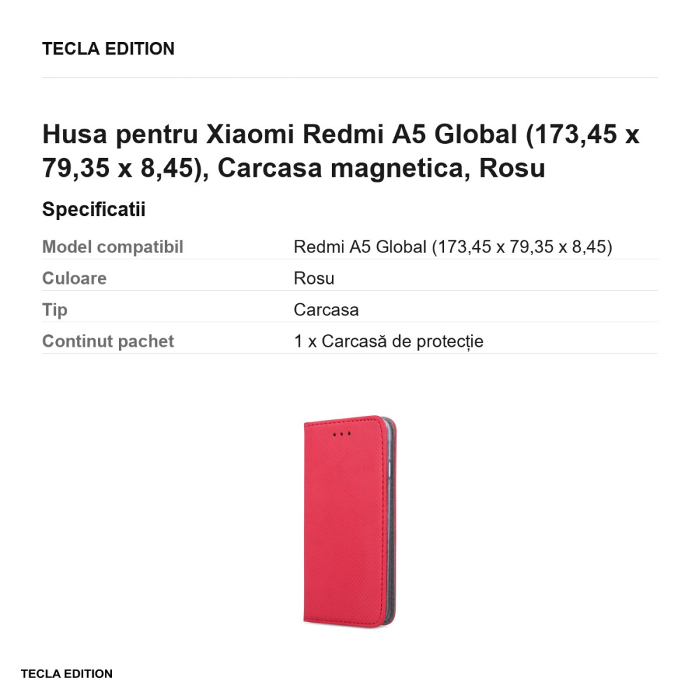 Husa Smart Magnet pentru Xiaomi Redmi A5 Global, tip carte cu inchidere magnetica, Rosu [3]