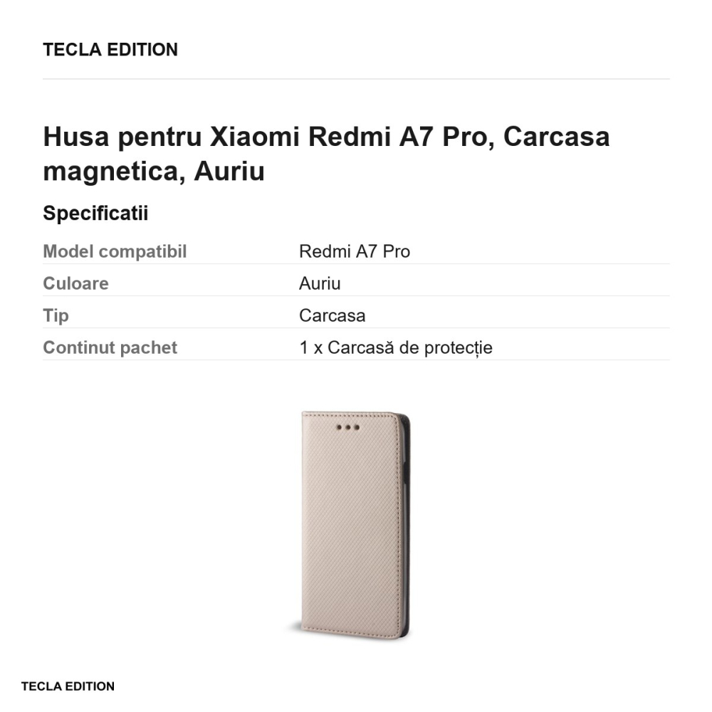 Husa Smart Magnet pentru Xiaomi Redmi A7 Pro, tip carte cu inchidere magnetica, Auriu [3]