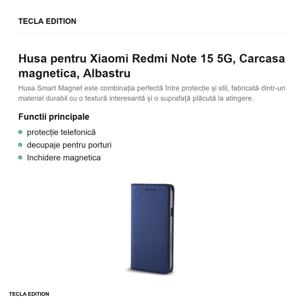Husa Smart Magnet pentru Xiaomi Redmi Note 15 5G, tip carte cu inchidere magnetica, Albastru [2]