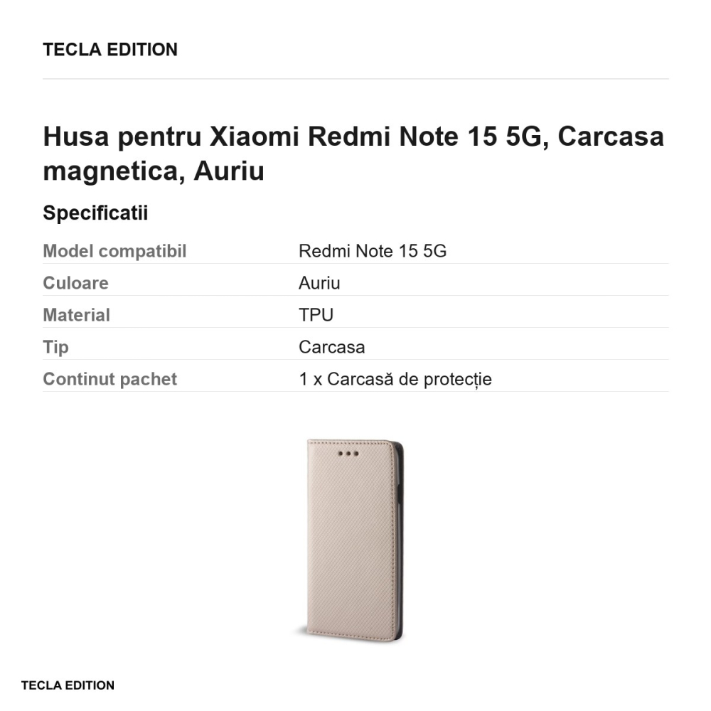 Husa Smart Magnet pentru Xiaomi Redmi Note 15 5G, tip carte cu inchidere magnetica, Auriu [3]
