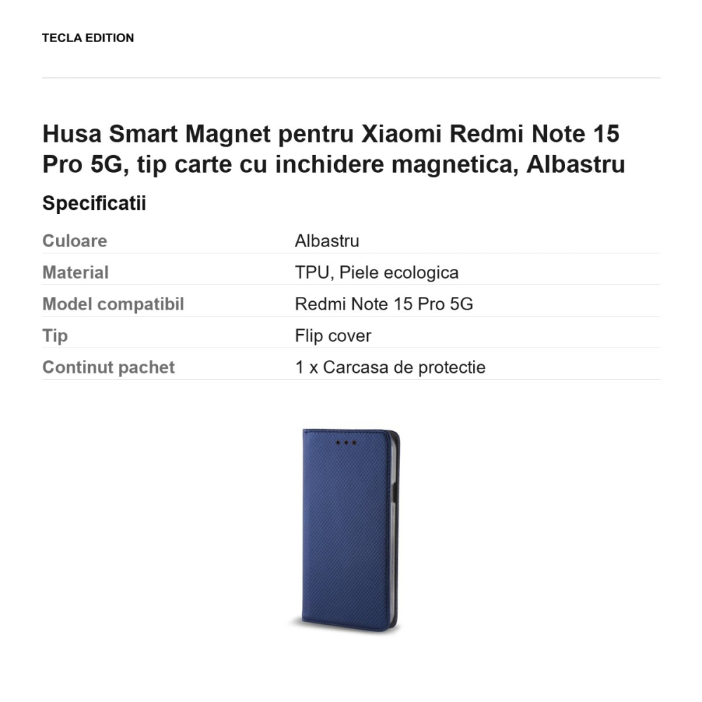 Husa Smart Magnet pentru Xiaomi Redmi Note 15 Pro 5G, tip carte cu inchidere magnetica, Albastru [3]