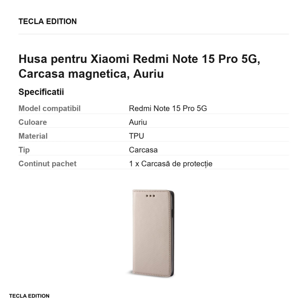 Husa Smart Magnet pentru Xiaomi Redmi Note 15 Pro 5G, tip carte cu inchidere magnetica, Auriu [3]