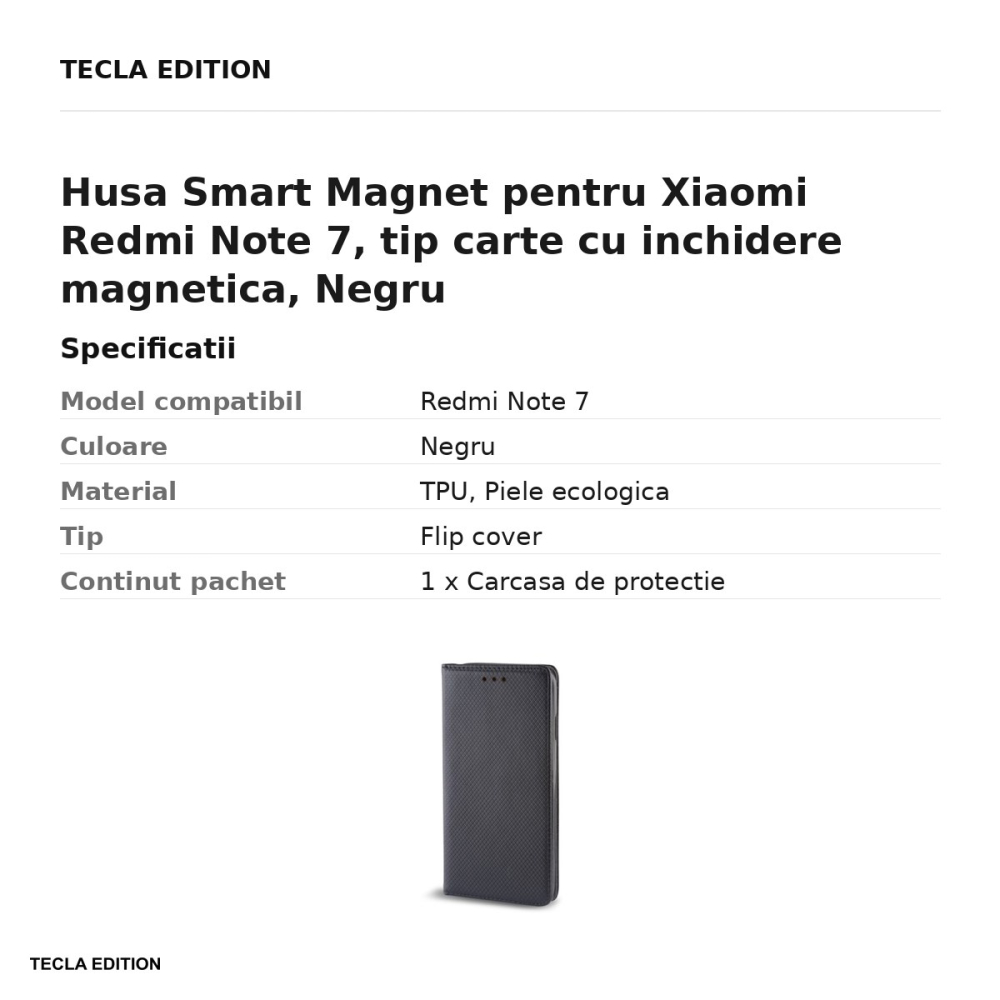 Husa Smart Magnet pentru Xiaomi Redmi Note 7, tip carte cu inchidere magnetica, Negru [3]