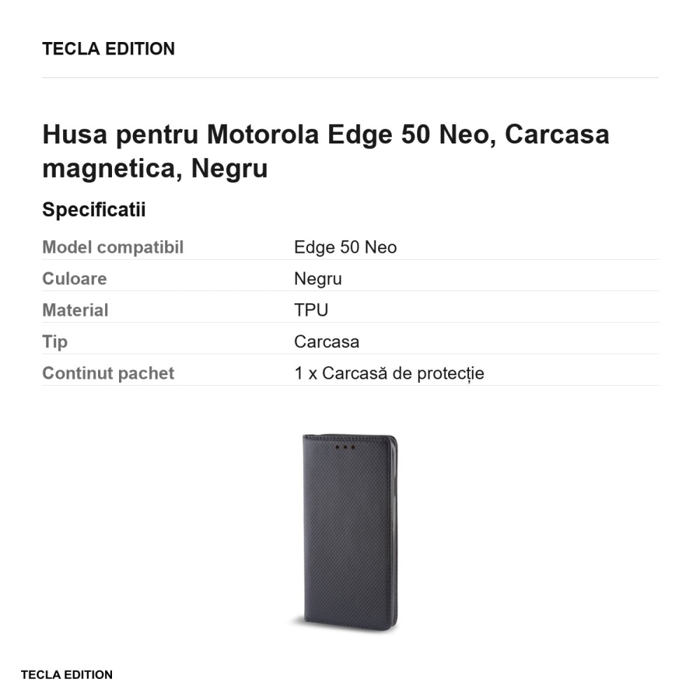Husa Smart Magnet ThinkPhone 25 pentru Motorola Edge 50 Neo, tip carte cu inchidere magnetica, Negru [3]