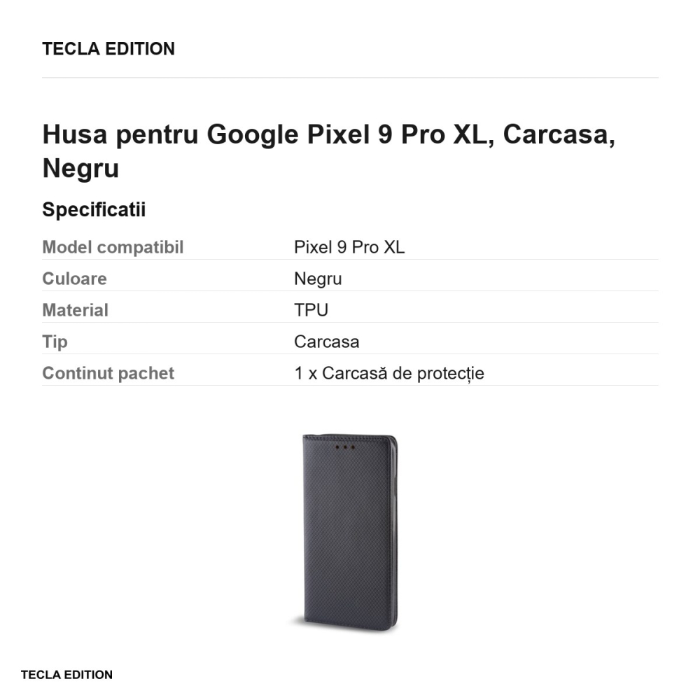 Husa Smart Magnet XL pentru Google Pixel 9 Pro XL, tip carte, Negru [3]