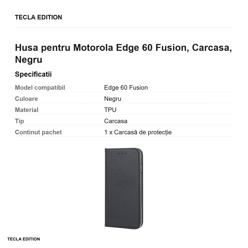 Husa Smart Magnetic Fusion pentru Motorola Edge 60 Fusion, tip carte, Negru [3]