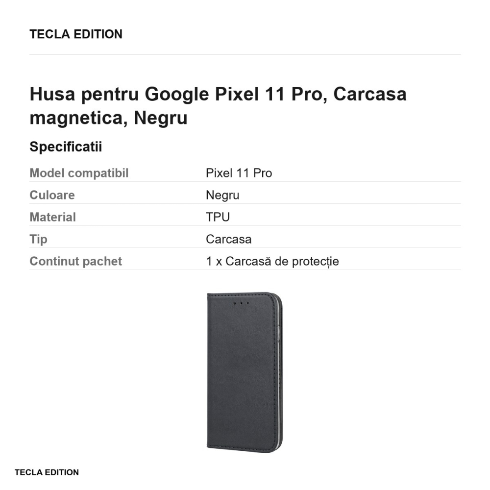 Husa Smart Magnetic pentru Google Pixel 11 Pro, tip carte cu inchidere magnetica, Negru [3]