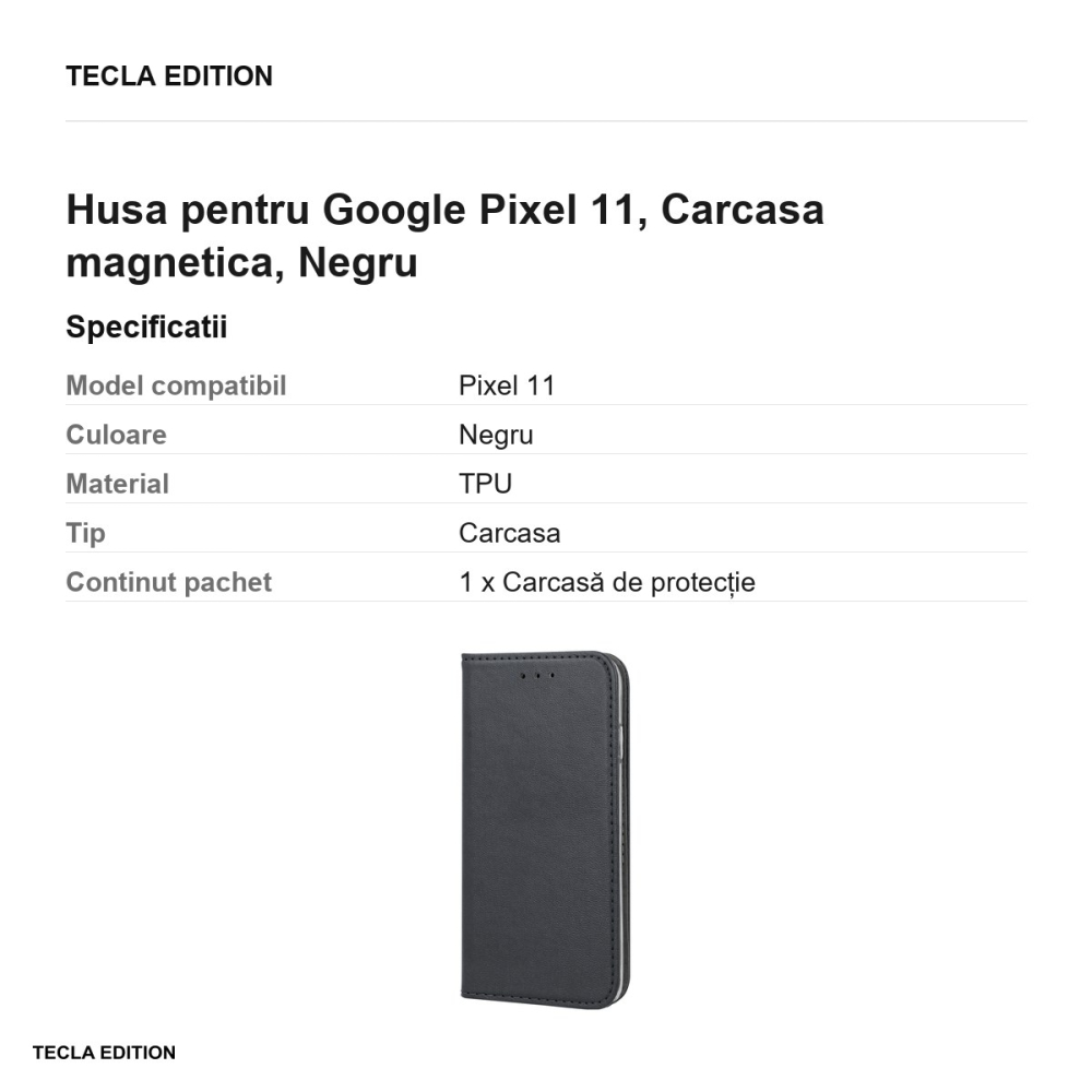 Husa Smart Magnetic pentru Google Pixel 11, tip carte cu inchidere magnetica, Negru [3]