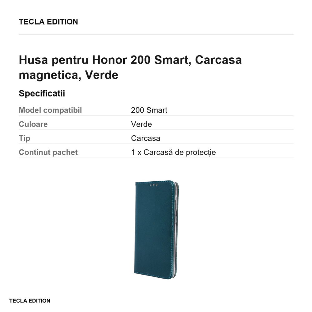 Husa Smart Magnetic pentru Honor 200 Smart, tip carte cu inchidere magnetica, Verde [3]