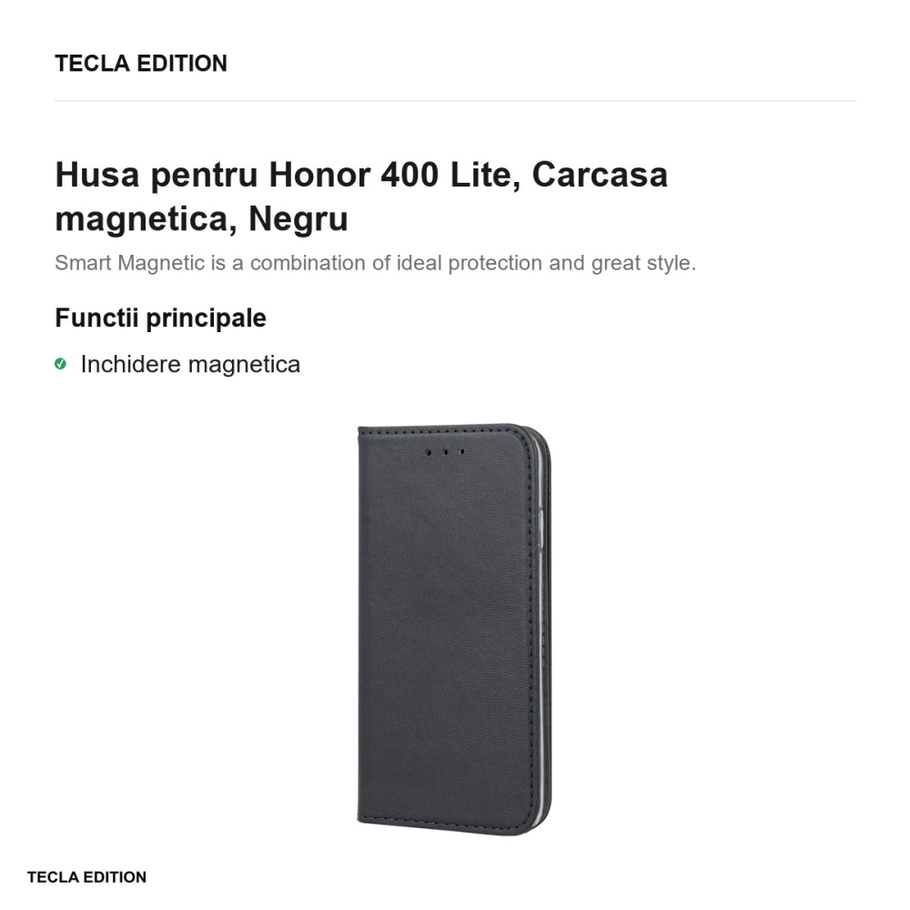 Husa Smart Magnetic pentru Honor 400 Lite, tip carte cu inchidere magnetica, Negru [2]