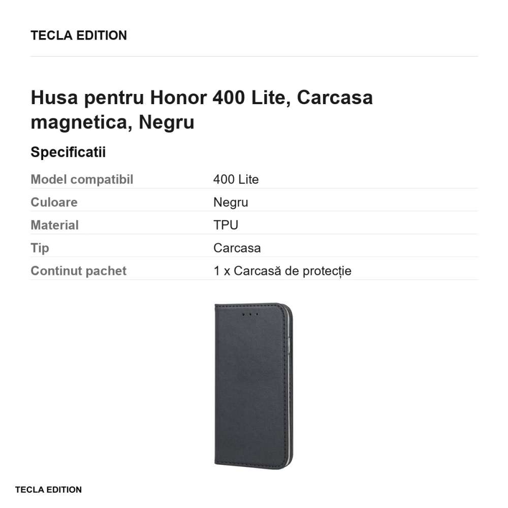 Husa Smart Magnetic pentru Honor 400 Lite, tip carte cu inchidere magnetica, Negru [3]