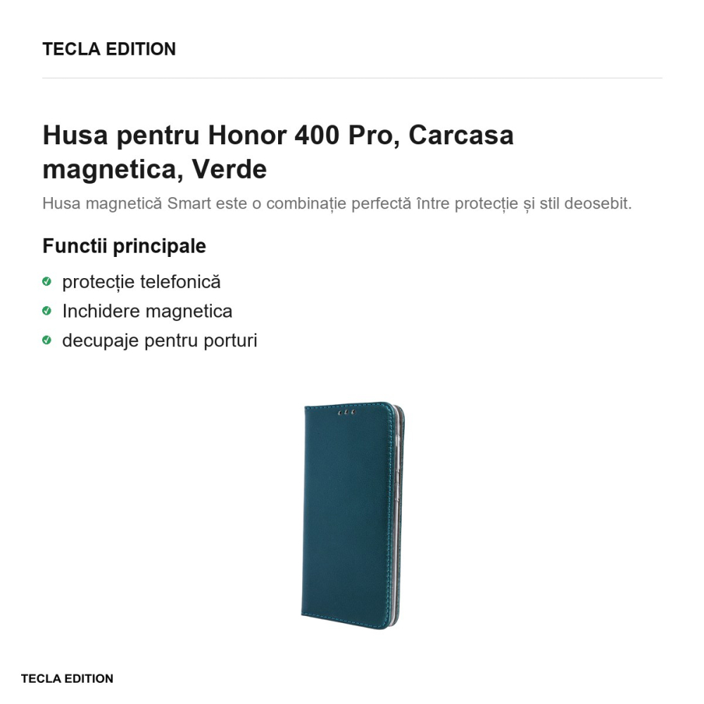 Husa Smart Magnetic pentru Honor 400 Pro, tip carte cu inchidere magnetica, Verde [2]