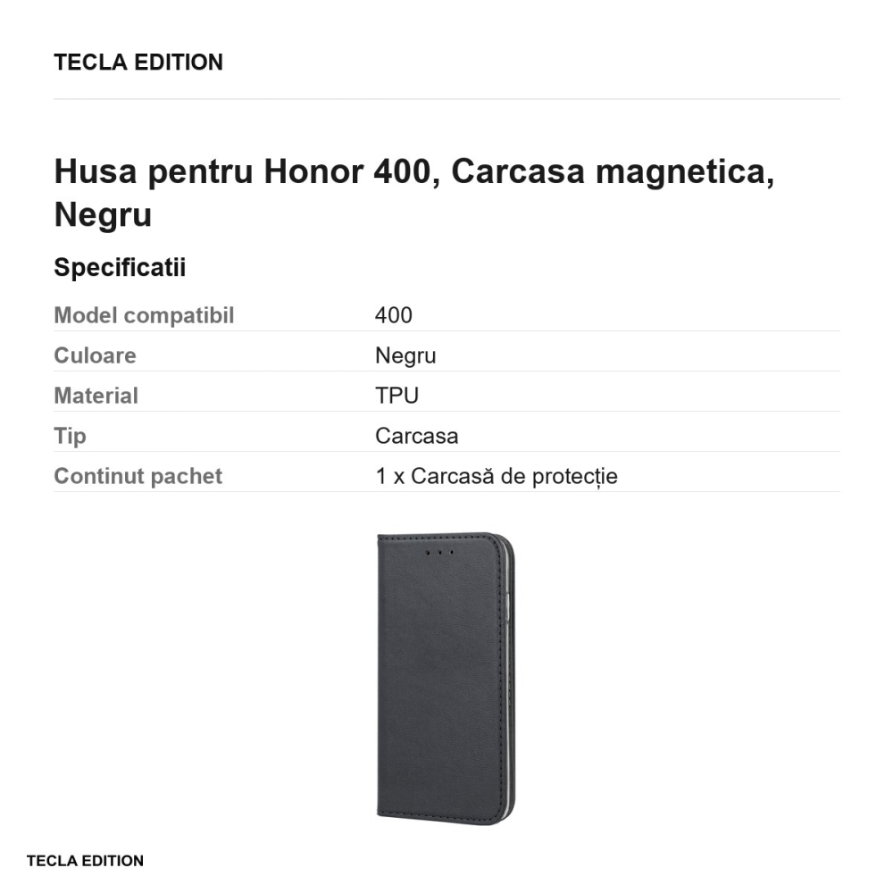 Husa Smart Magnetic pentru Honor 400, tip carte cu inchidere magnetica, Negru [3]