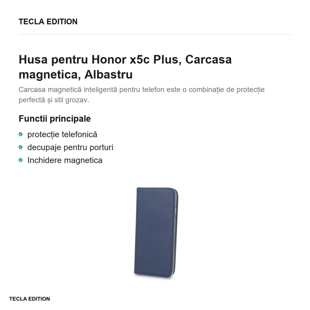 Husa Smart Magnetic pentru Honor x5c Plus, tip carte cu inchidere magnetica, Albastru [2]