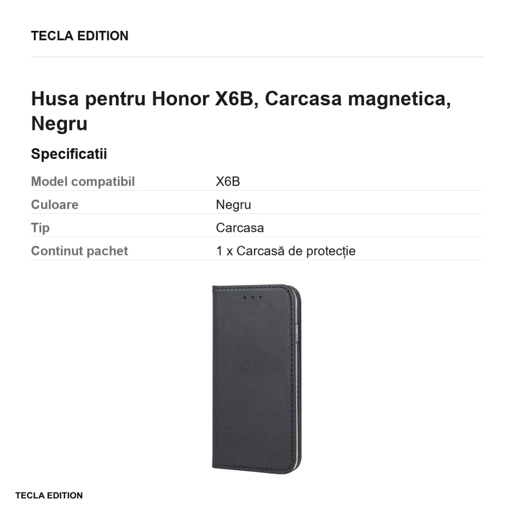 Husa Smart Magnetic pentru Honor X6B, tip carte cu inchidere magnetica, Negru [3]