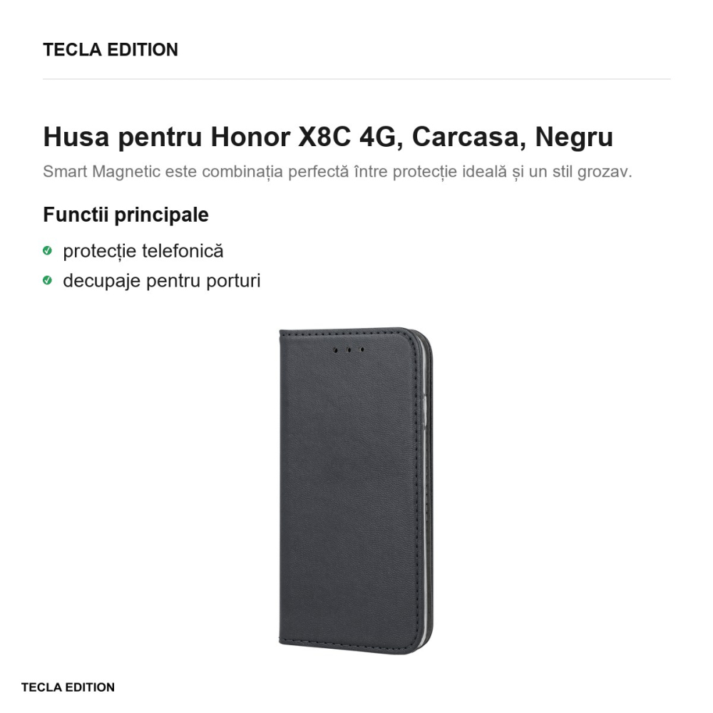 Husa Smart Magnetic pentru Honor X8C 4G, tip carte, Negru [2]