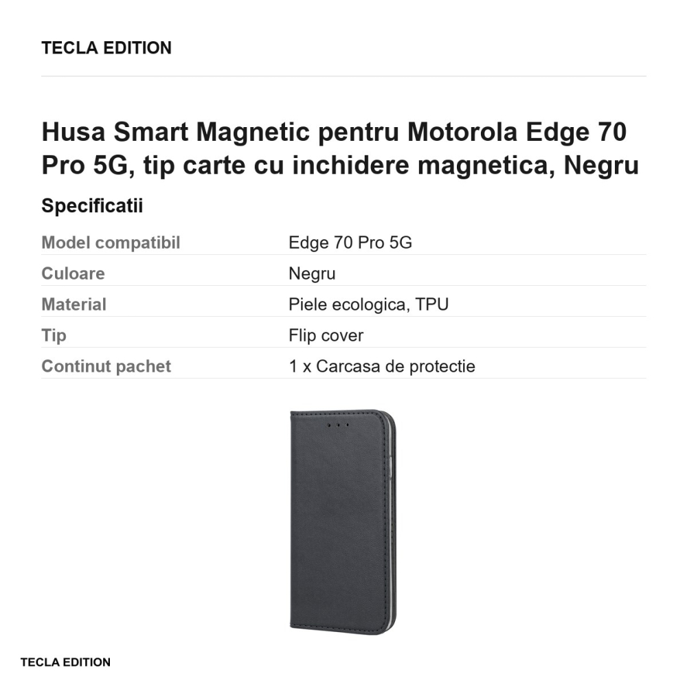 Husa Smart Magnetic pentru Motorola Edge 70 Pro 5G, tip carte cu inchidere magnetica, Negru [3]