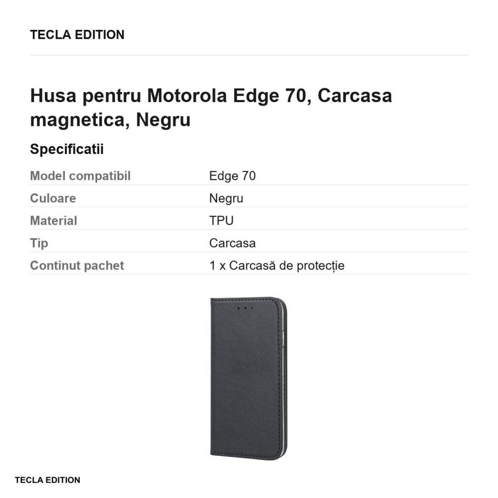 Husa Smart Magnetic pentru Motorola Edge 70, tip carte cu inchidere magnetica, Negru [3]
