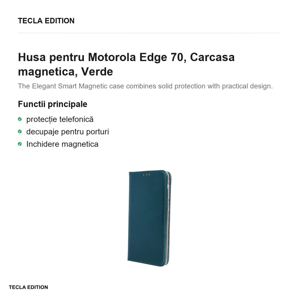 Husa Smart Magnetic pentru Motorola Edge 70, tip carte cu inchidere magnetica, Verde [2]