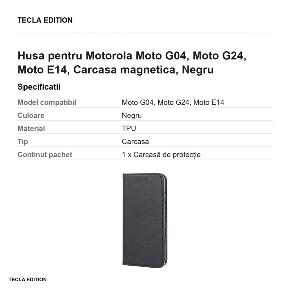 Husa Smart Magnetic pentru Motorola Moto G04, Moto G24, Moto E14, tip carte cu inchidere magnetica, Negru [3]