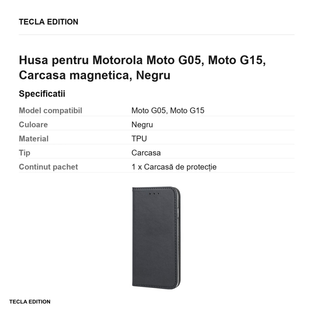 Husa Smart Magnetic pentru Motorola Moto G05, Moto G15, tip carte cu inchidere magnetica, Negru [3]