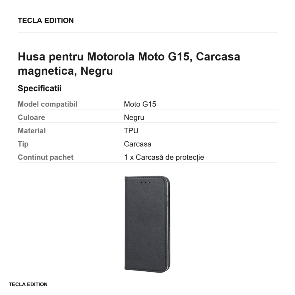 Husa Smart Magnetic pentru Motorola Moto G15, tip carte cu inchidere magnetica, Negru [3]