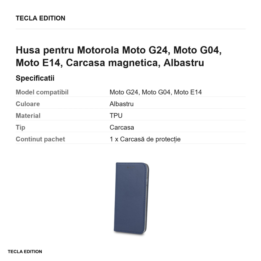 Husa Smart Magnetic pentru Motorola Moto G24, Moto G04, Moto E14, tip carte cu inchidere magnetica, Albastru [3]