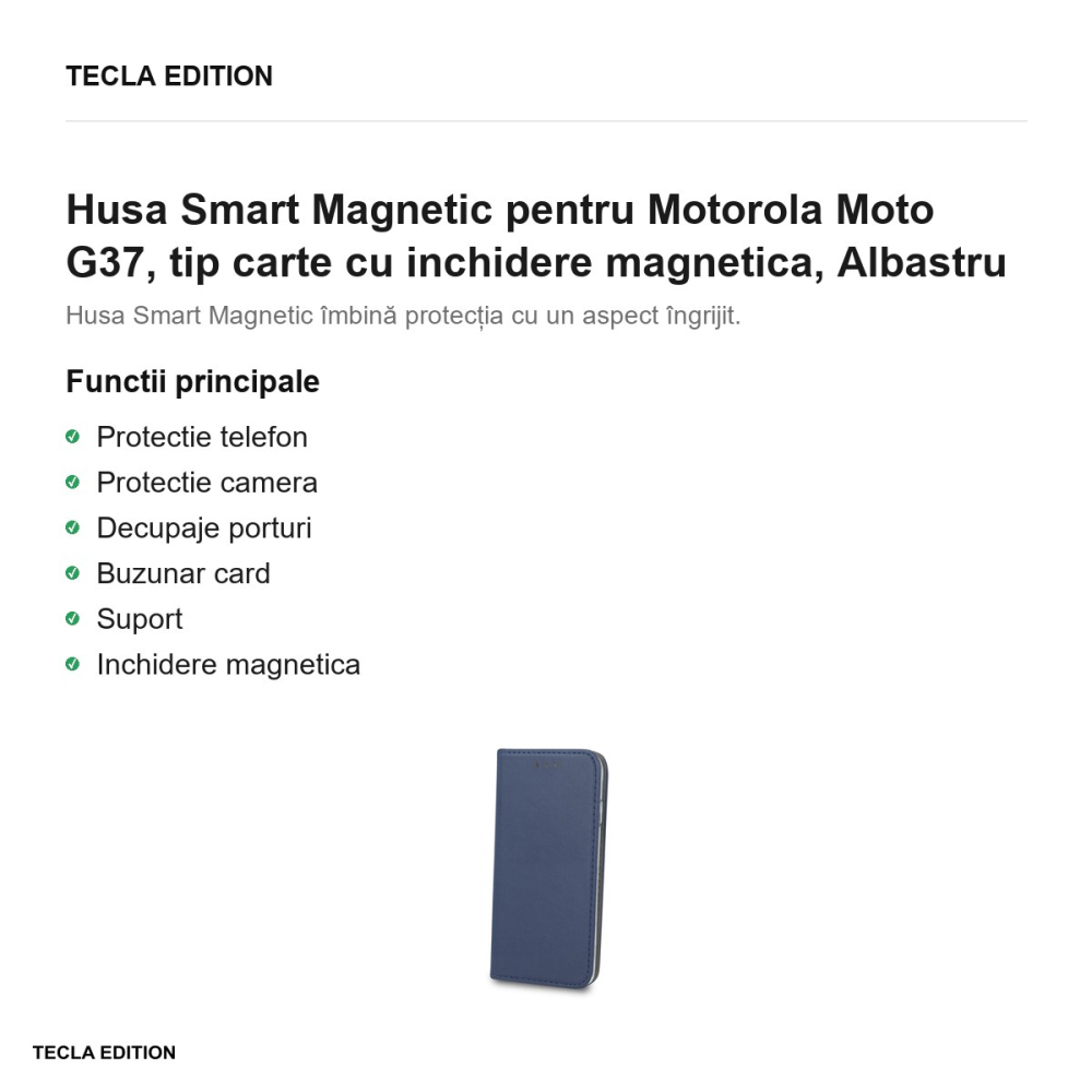 Husa Smart Magnetic pentru Motorola Moto G37, tip carte cu inchidere magnetica, Albastru [2]